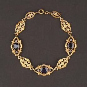 独角鹿西洋古董珠宝首饰1890年代法国18K金镶嵌蓝宝石手链