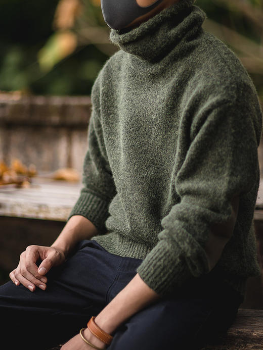 工装优选 日系复古加厚针织高领马海毛毛衣秋冬慵懒针织打底衫男绒 商品图2