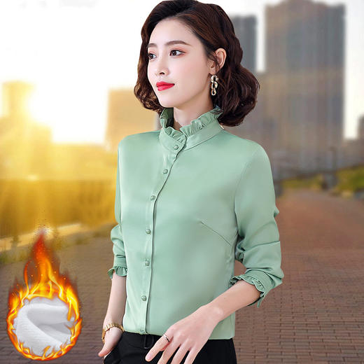 长袖秋冬季新款上衣加绒加厚打底衫立领衬衣 QB-LCX918加绒 商品图2