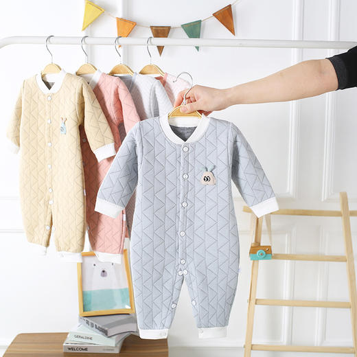 【优质好棉 透气吸汗】婴儿连体衣春秋保暖薄棉宝宝棉质哈衣新生儿衣服简约爬服 商品图10