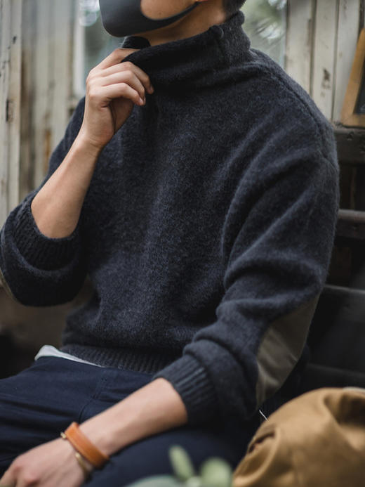 工装优选 日系复古加厚针织高领马海毛毛衣秋冬慵懒针织打底衫男绒 商品图0