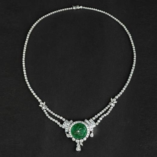 独角鹿西洋古董珠宝欧洲铂金镶嵌钻石哥伦比亚祖母绿公主型项链 商品图4