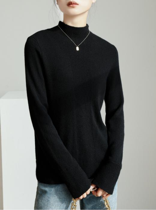 气质之选 | 设计款小直领条纹织法元宝针袖松身羊绒套头衫 商品图5