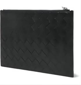 BOTTEGA VENETA 男士黑色牛皮编织短款钱包 138625-V4651-100