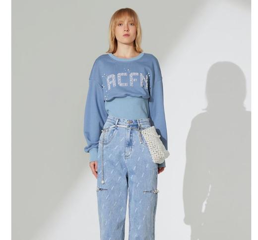 珍珠撞钉罗纹收腰卫衣 商品图2