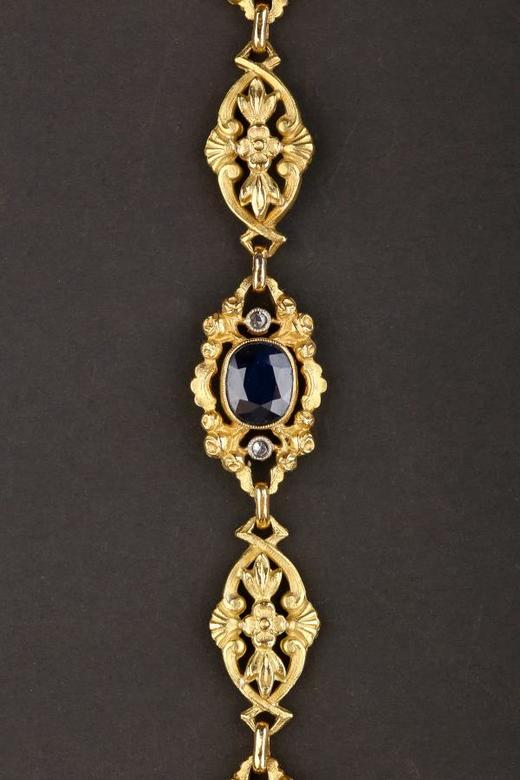 独角鹿西洋古董珠宝首饰1890年代法国18K金镶嵌蓝宝石手链 商品图1