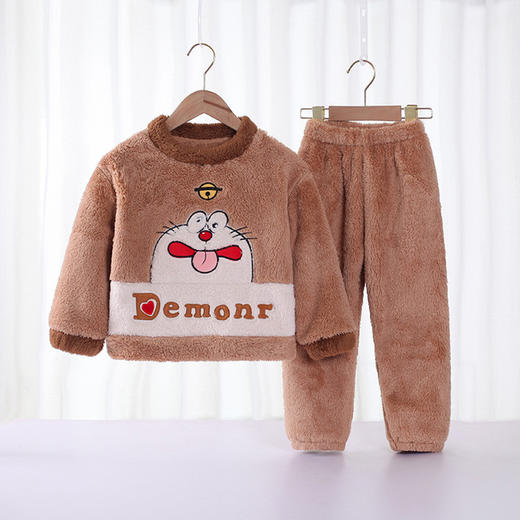 【双层护肚设计 保暖锁温】冬季儿童法兰绒睡衣套装女童家居服双面加绒加厚小童云朵绒两件套 商品图5