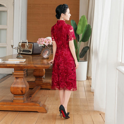 上海旗袍厂TZRY-蕾丝短款新款优雅婚礼喜婆婆礼服 时尚大气刺绣蕾丝改良旗袍连衣裙 商品图3