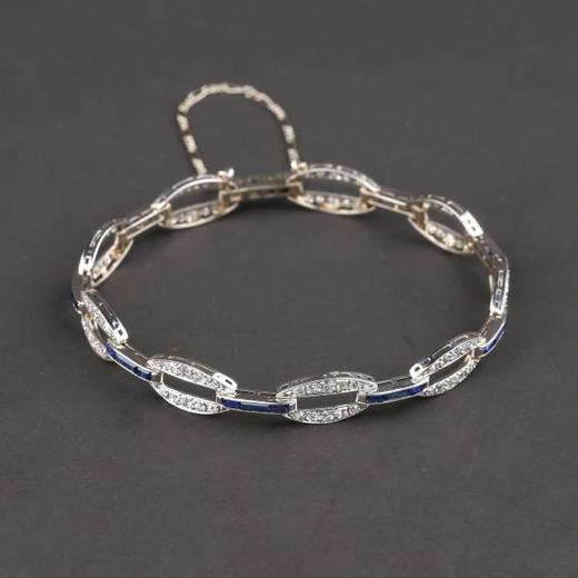 独角鹿西洋古董法国装饰艺术风格黄金铂金镶嵌钻石蓝宝石手链 商品图4