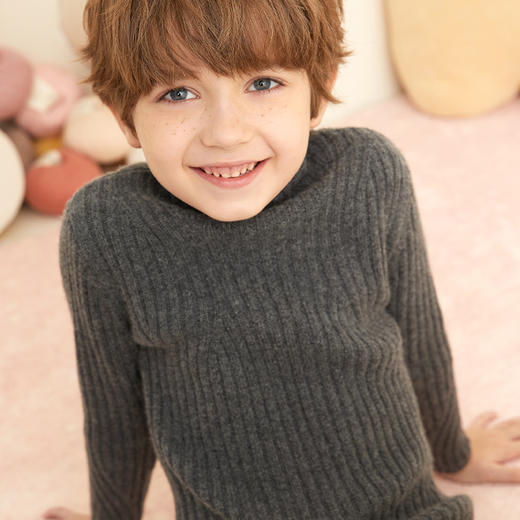 【童装企领羊绒套衫】羊绒世家童装100%山羊绒衫半高领抽条保暖毛衣 商品图5