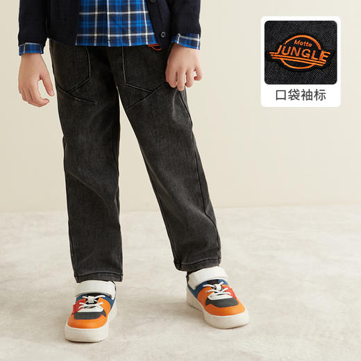 【加厚加厚拼接黑色牛仔裤】mettekids秋冬童装休闲裤时尚拼接加厚加绒保暖裤 商品图1