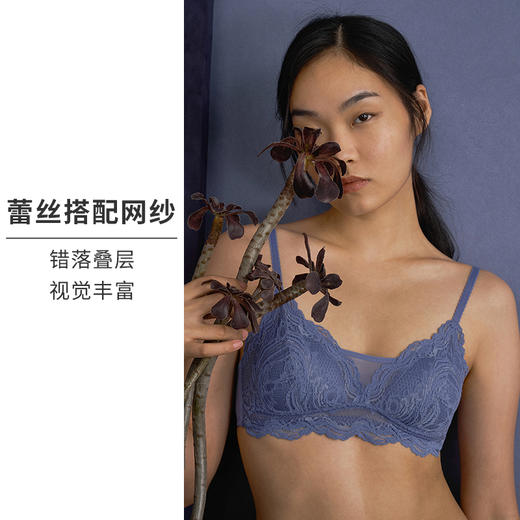 HSIA遐性感蕾丝内衣女法式三角杯防凸点云卷云舒抹胸式无钢圈文胸 商品图3