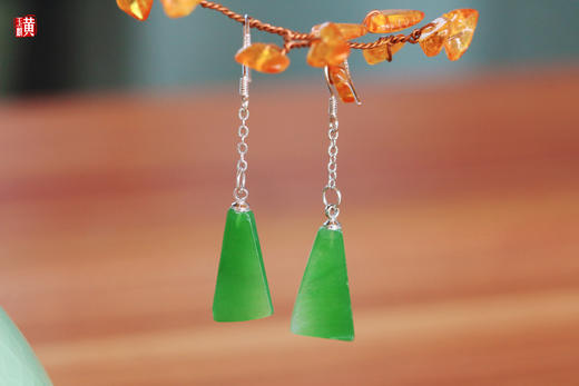 和田玉碧玉耳坠[ 森然 ]  ，925银镶 商品图0