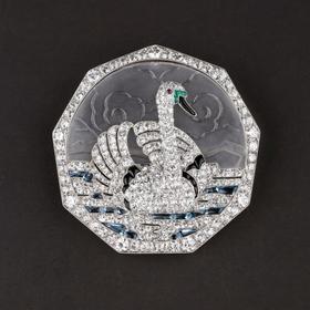 独角鹿西洋古董铂金镶嵌钻石天然水晶祖母绿红宝石海蓝宝天鹅胸针