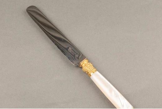 独角鹿西洋古董法国Touron工坊铜鎏金雕饰母贝手柄古董刀裁纸刀 商品图2