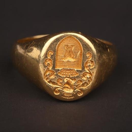 独角鹿西洋古董珠宝首饰1960年代欧洲18K金伯爵冠冕纹章戒指 商品图4