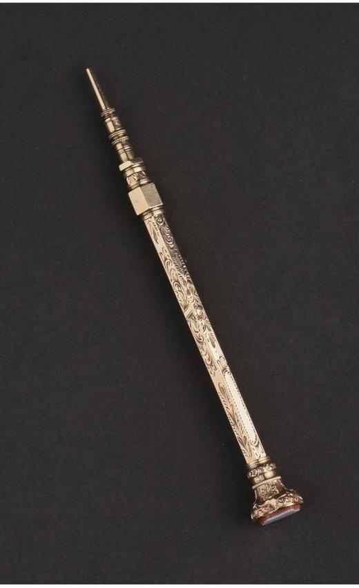 独角鹿西洋古董英国维多利亚时期出品K金雕花可伸缩铅笔 商品图2