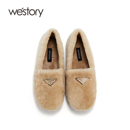 westory2021秋冬新款圆头减龄羊毛乐福毛毛鞋高级绒里平底懒人鞋W21CM73781 商品图3