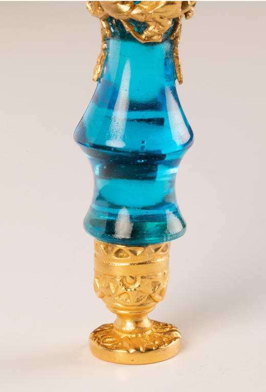 独角鹿西洋古董法国拿破仑三世时期铜鎏金镂空雕花蓝水晶火漆印章 商品图4