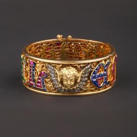 独角鹿西洋古董法国18K金雕刻钻石红宝石蓝宝石祖母绿圣物手镯