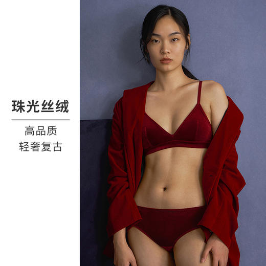 HSIA遐三角杯文胸珠光丝绒normcore防凸点不空杯显胸无钢圈内衣女 商品图2