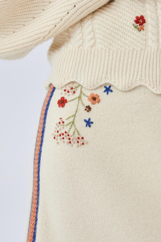   针梭相拼手工绣花羊绒半身裙 SJF93W341N 商品图2