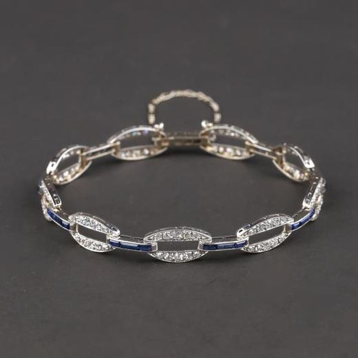 独角鹿西洋古董法国装饰艺术风格黄金铂金镶嵌钻石蓝宝石手链 商品图0