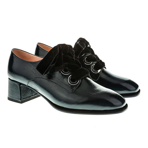 sheme 时尚袋鼠漆皮深口方跟丝绒系带乐福鞋 商品图14