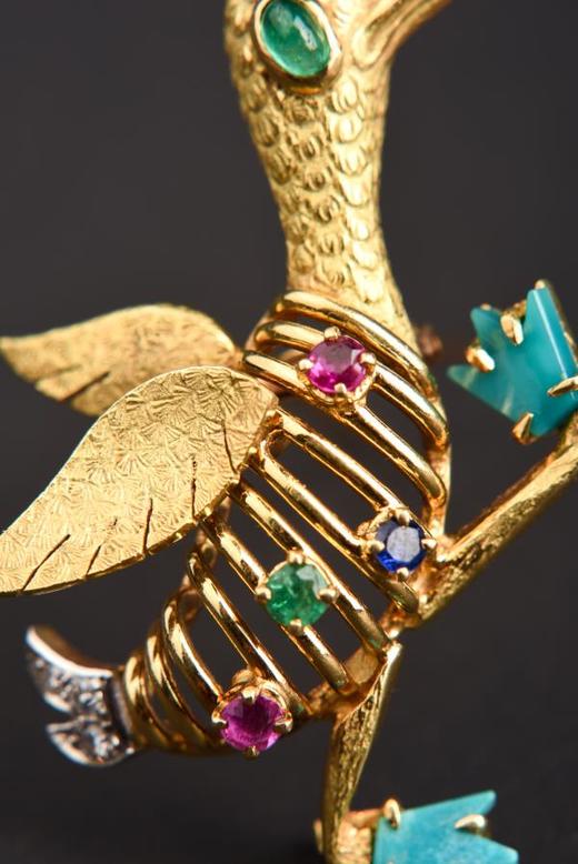 独角鹿西洋古董珠宝首饰法国黄金镶嵌宝石小鸭造型胸针 商品图2