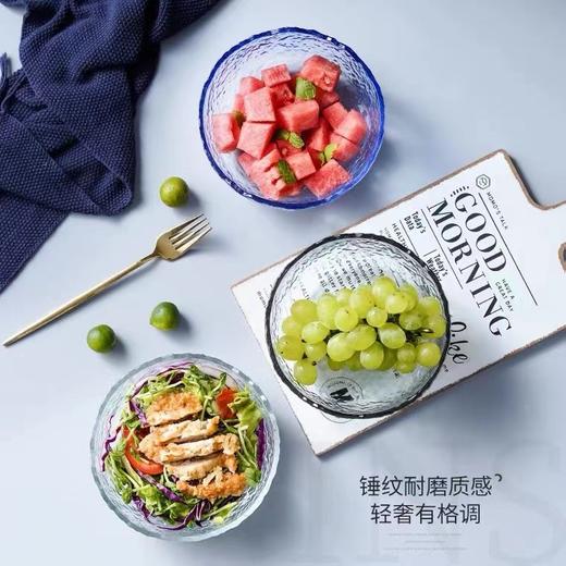 日式锤纹冰川玻璃碗透明沙拉碗家用餐具北欧网红彩色水果盘甜品碗 商品图2