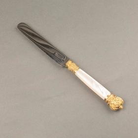 独角鹿西洋古董法国Touron工坊铜鎏金雕饰母贝手柄古董刀裁纸刀