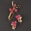 独角鹿西洋古董18K金镶钻石红宝石花束造型胸针耳环套装 商品缩略图0