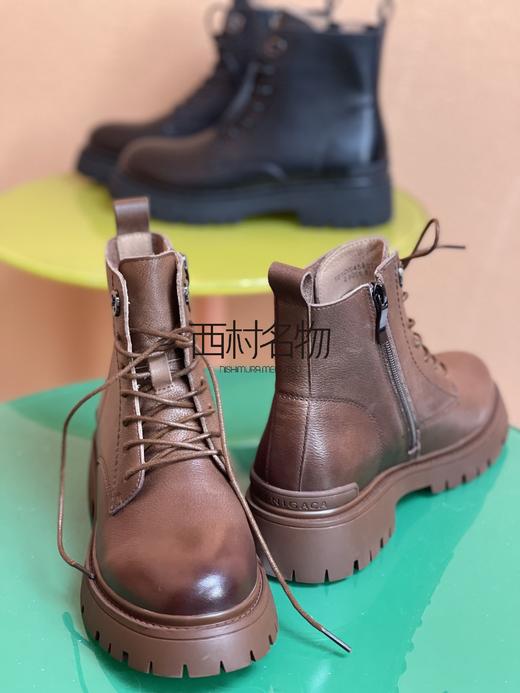 西村名物2021秋冬新款马丁靴女ins潮厚底牛皮时尚短靴T21DS45801 商品图0