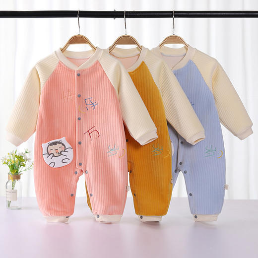 【双层加绒 一体保暖】婴儿加绒连体衣外出秋装男女宝宝哈衣爬服冬季新生儿保暖衣服 商品图0