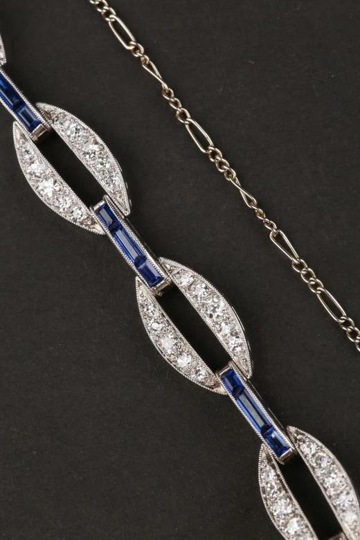 独角鹿西洋古董法国装饰艺术风格黄金铂金镶嵌钻石蓝宝石手链 商品图1