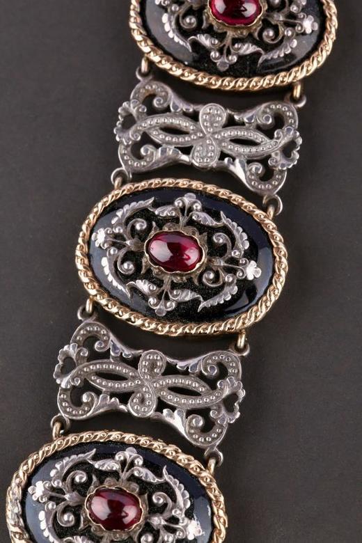 独角鹿西洋古董法国FROMENT MEURICE黄金纯银石榴石珐琅手链手镯 商品图1