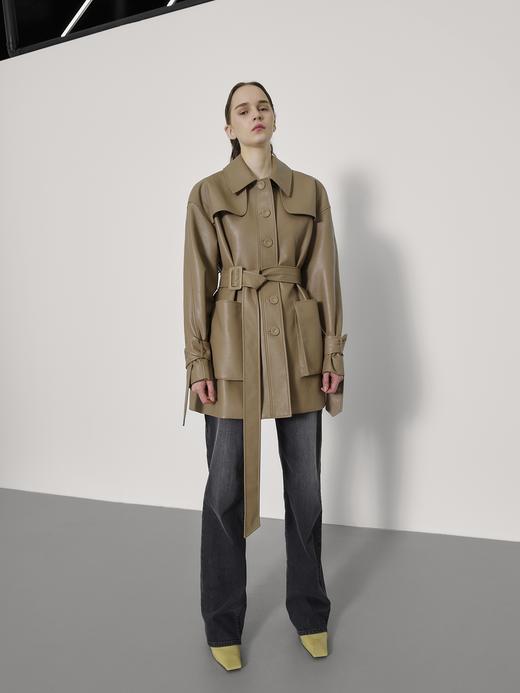 肩部浮水双兜皮风衣 商品图0