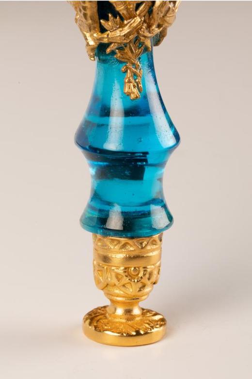 独角鹿西洋古董法国拿破仑三世时期铜鎏金镂空雕花蓝水晶火漆印章 商品图2