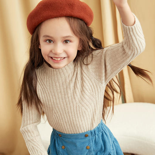 【童装企领羊绒套衫】羊绒世家童装100%山羊绒衫半高领抽条保暖毛衣 商品图1
