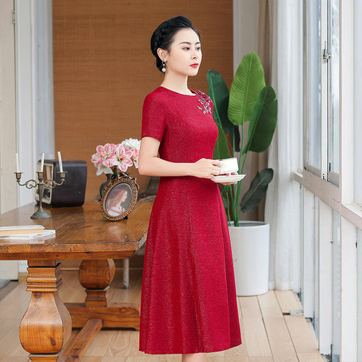 上海旗袍厂TZRY-旗袍12新款婚宴婚礼喜婆婆礼服 修身优雅复古改良红色旗袍连衣裙 商品图1