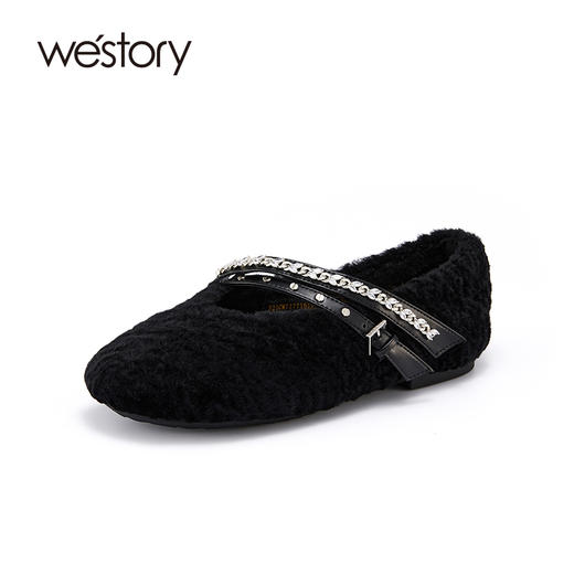 westory2021秋冬新质感平底懒人一脚蹬毛毛鞋圆头绒里减龄乐福鞋73771 商品图1