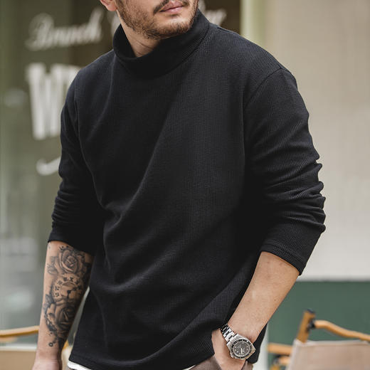 【男士穿搭新选择 舒适无束缚】中高领华夫格卫衣 商品图3