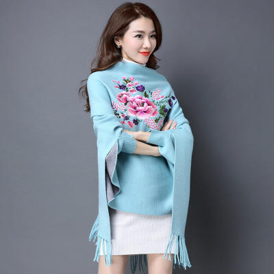 TZW-双面可穿宽松流苏斗篷披风牡丹花披肩 商品图6