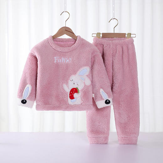 【双层护肚设计 保暖锁温】冬季儿童法兰绒睡衣套装女童家居服双面加绒加厚小童云朵绒两件套 商品图9