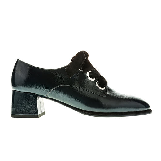 sheme 时尚袋鼠漆皮深口方跟丝绒系带乐福鞋 商品图11