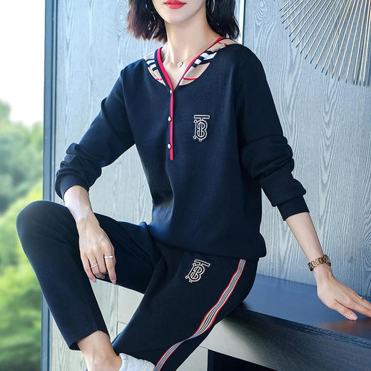 RWQ8319 大码女装品牌运动服休闲套装显瘦胖mm春秋季时尚针织两件套宽松潮 商品图1