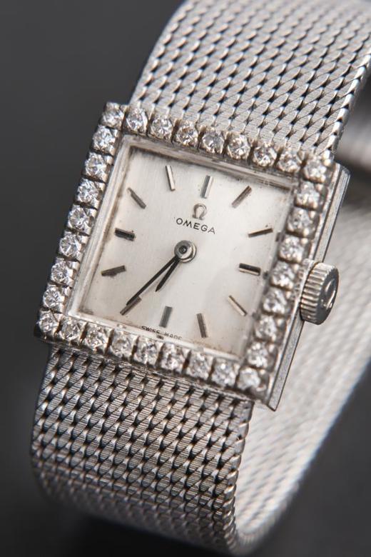 独角鹿西洋古董瑞士欧米伽18K白金镶嵌钻石古董女士腕表 商品图2