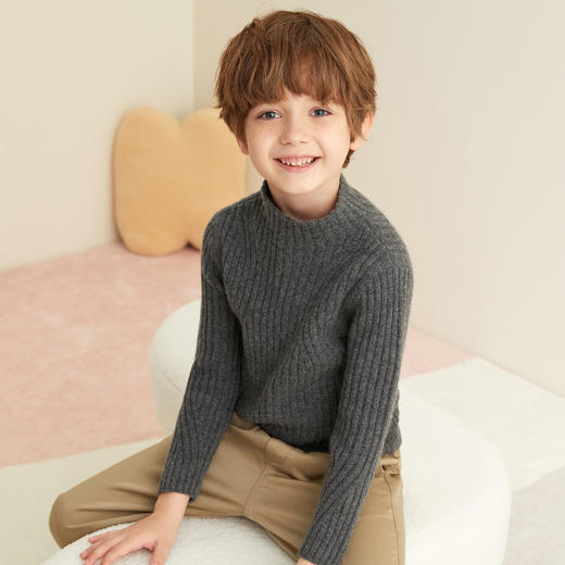 【童装企领羊绒套衫】羊绒世家童装100%山羊绒衫半高领抽条保暖毛衣 商品图4