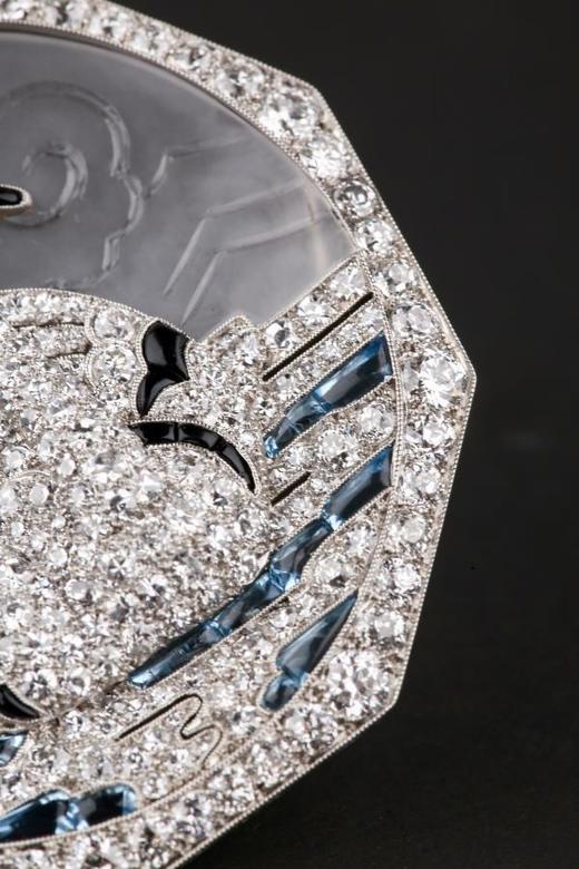 独角鹿西洋古董铂金镶嵌钻石天然水晶祖母绿红宝石海蓝宝天鹅胸针 商品图3