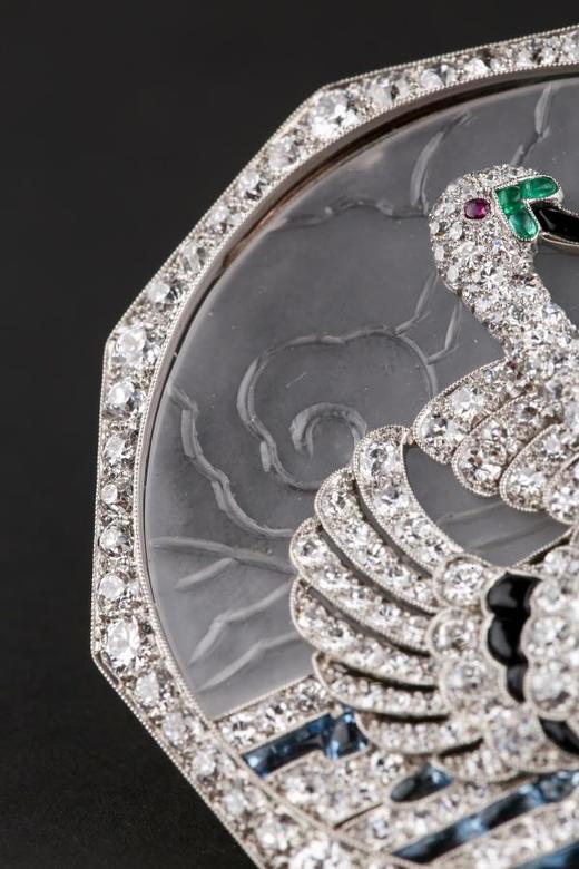 独角鹿西洋古董铂金镶嵌钻石天然水晶祖母绿红宝石海蓝宝天鹅胸针 商品图2